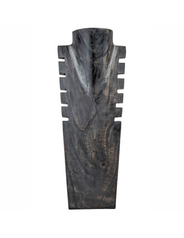 Buste présentoir à colliers cranté 40cm en bois finition "noir vintage"
