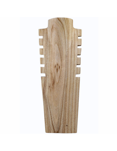 Buste présentoir à colliers cranté en bois massif brut 40cm