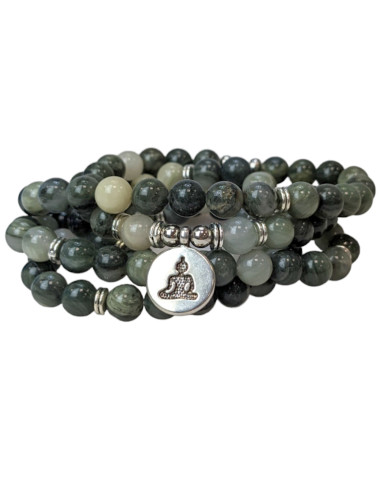 Mala Bracelet 108 Agate Beads 8mm - Meditating Buddha Symbol
