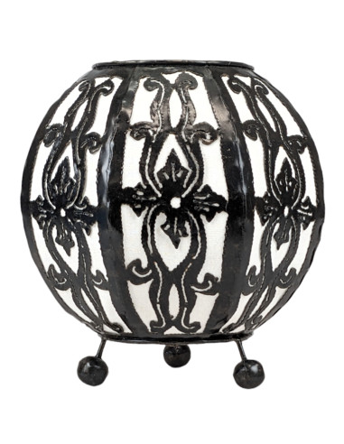 Moroccan lantern style bedside lamp in black wrought iron and white fabric ⌀15cm. To be equipped