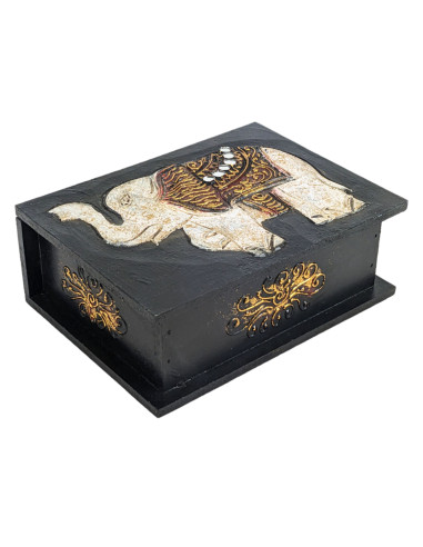 Wooden Elephant Pattern Jewelry Box 25x18cm