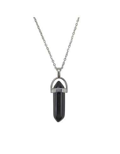 Collier argenté + pendentif pointe Agate noire / Onyx