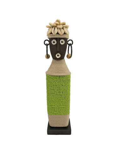 Timor village statue with green beads, on a white background