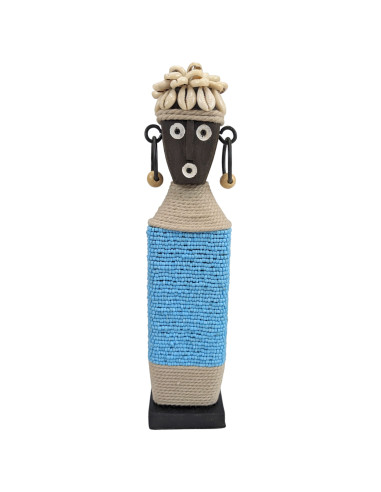 Timor Village Statue - Blue Beads and Shells on White