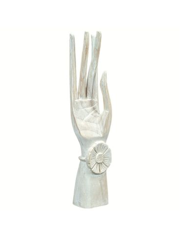 Mano di Buddha / Porta-anelli in bois blanc cérusé h20cm