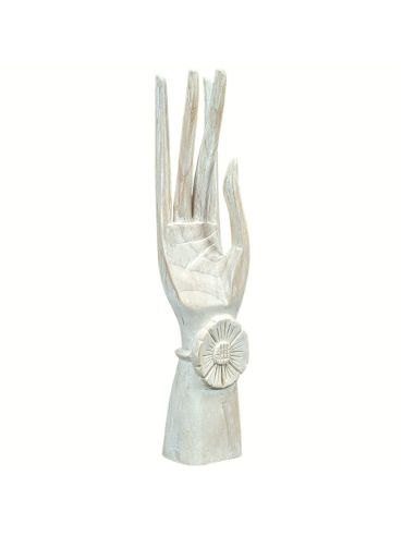 Mano di Buddha / Supporto per anello in legno cerato bianco 20 cm