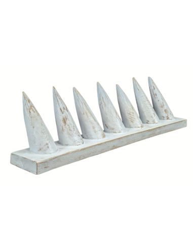 Porte-bagues en bois massif finition blanc cérusé /Présentoir à bagues (7 cônes)