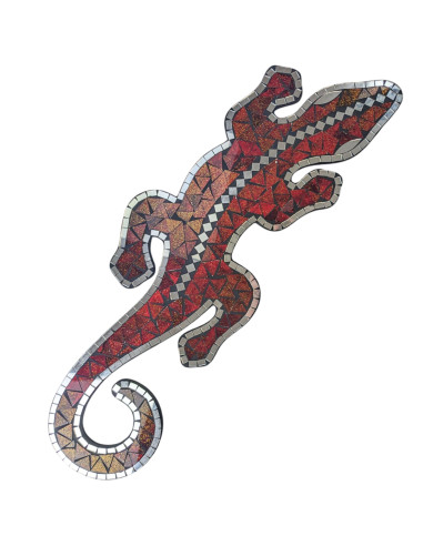 Gecko mural 60cm mosaique de verre rouge