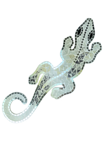 Gecko mural 60cm décor mosaique de verre blanc