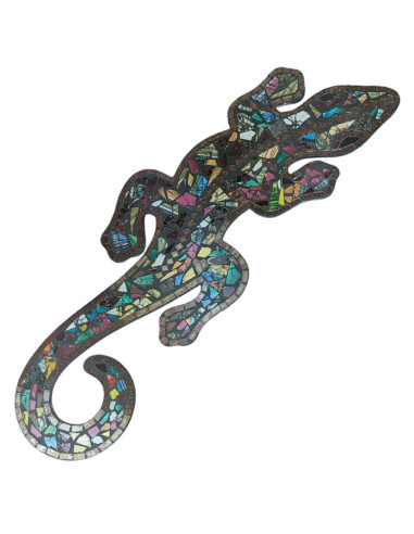 Gecko Margouillat Salamandre Parete 60cm - Mosaico di Vetro Rosso Multicolore